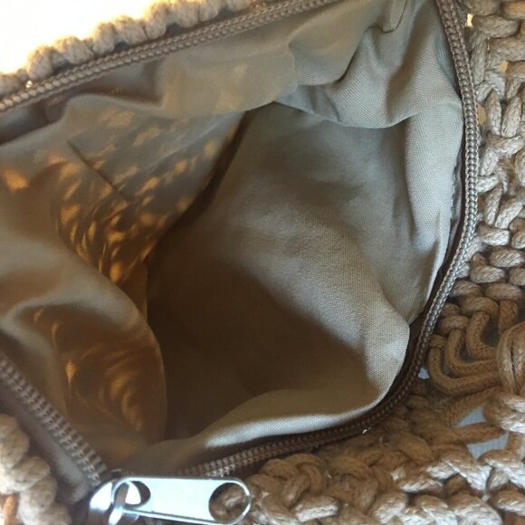 Crochet Crossbody Purse Tan Fringe Small Boho Festival - Picture 4 of 7